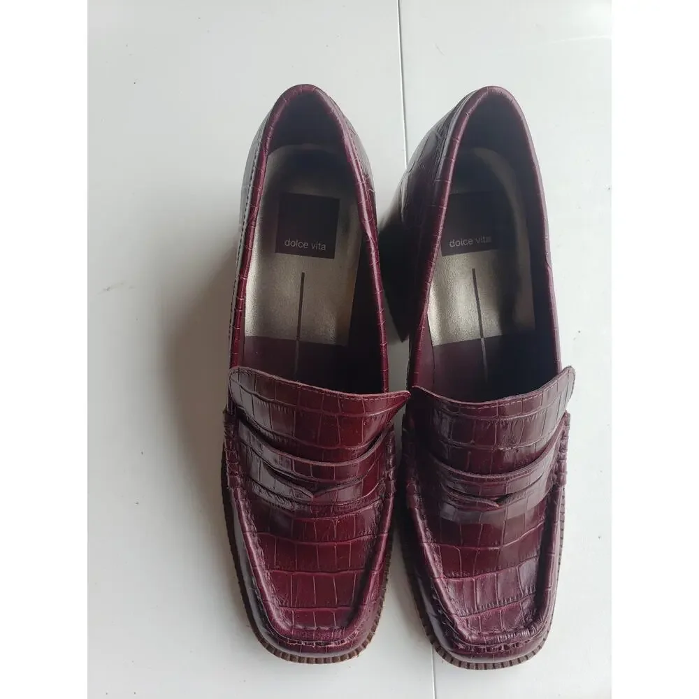 Dolce Vita Heels Shoes Size 8.5 Women Red Animal Print Block Ladies Slip On NWOB